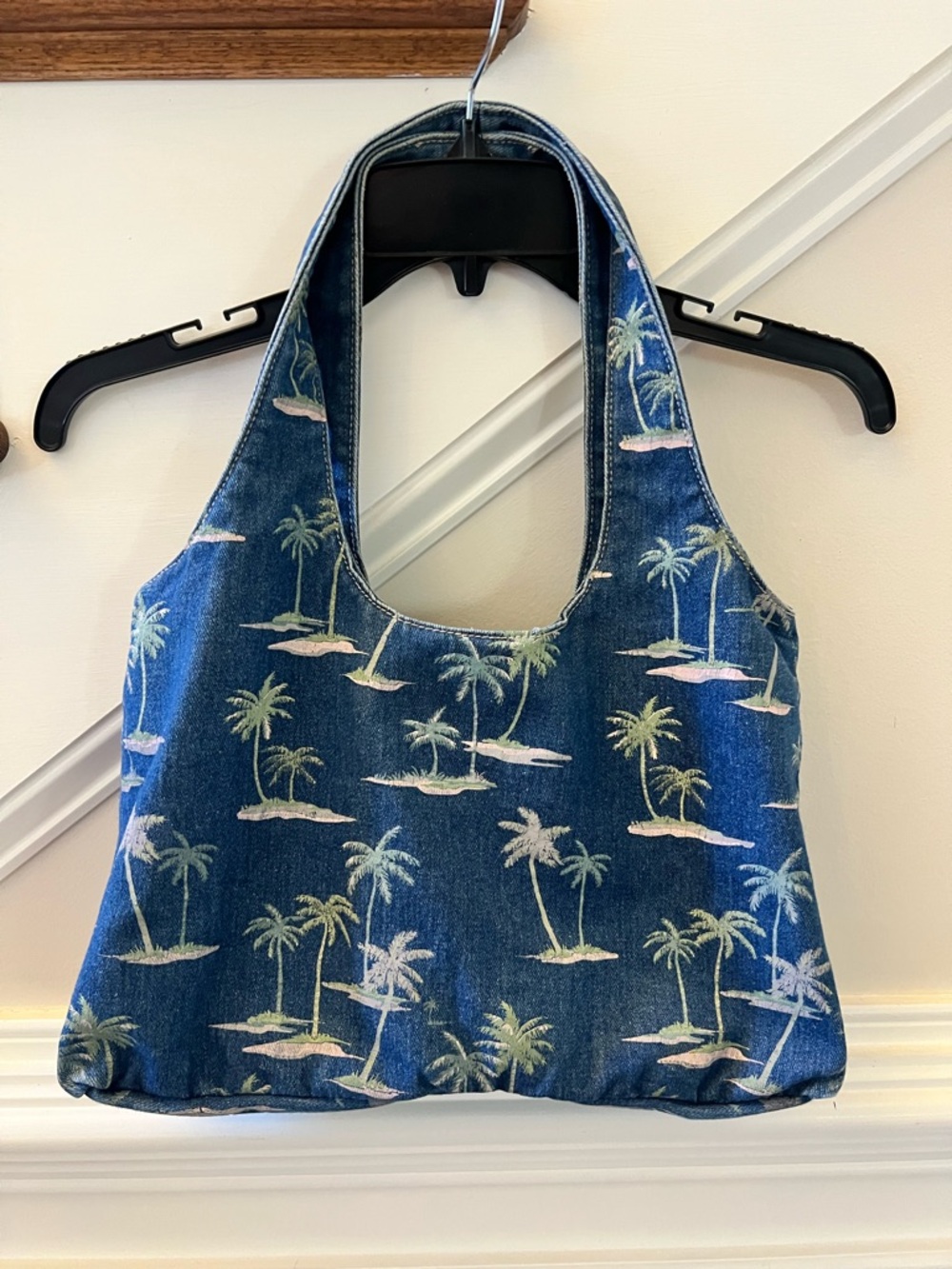 Vintage Cappelli Palm Print Denim Shoulder Bag